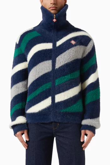 Logo Fluffy Zip-up Sweater in Nylon-blend