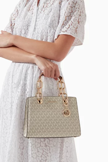Small Cynthia Logo Satchel Bag in Coated-canvas