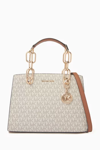 Small Cynthia Logo Satchel Bag in Coated-canvas