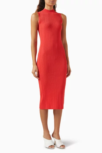 Mock Neck Midi Dress in Ribbed-knit