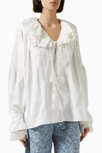 Frill Lace-trim Shirt in Cotton
