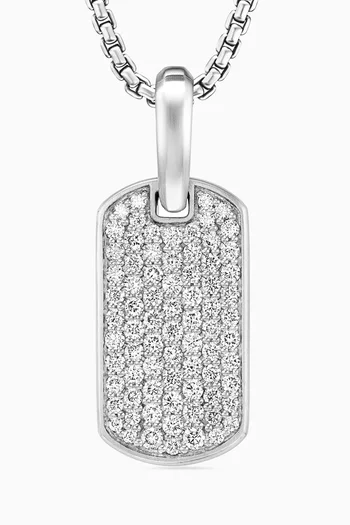 Chevron Diamond Tag Pendant in Sterling Silver, 21mm
