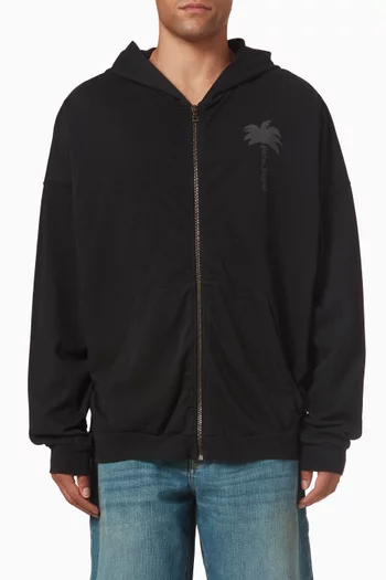 Palm Tree-print Zip Hoodie in Cotton