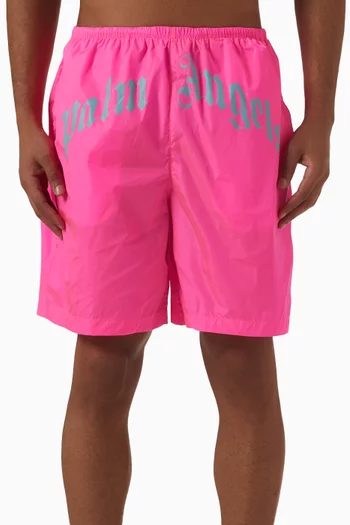Curved Logo Swim Shorts in Nylon