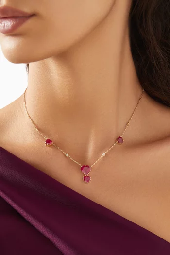 Heart-cut Ruby & Diamond Necklace in 18kt Gold