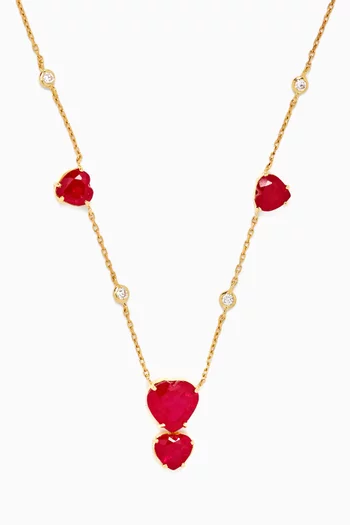 Heart-cut Ruby & Diamond Necklace in 18kt Gold