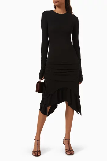 Asymmetric Ruched Midi Dress