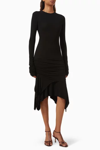 Asymmetric Ruched Midi Dress