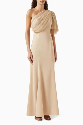 One-shoulder Maxi Dress in Stretch-crepe