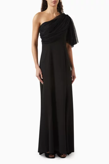 One-shoulder Maxi Dress in Stretch-crepe
