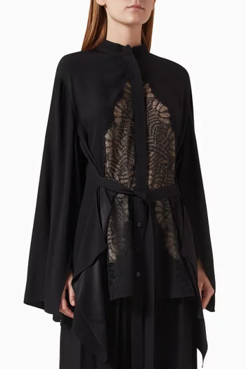 Floral-lace Belted Blouse