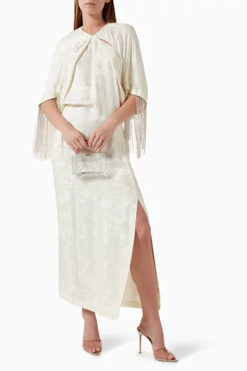 Crystal-embellished Fringe Cape Dress