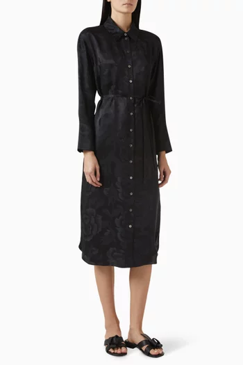 Peonies Midi Shirt Dress in Silk Blend
