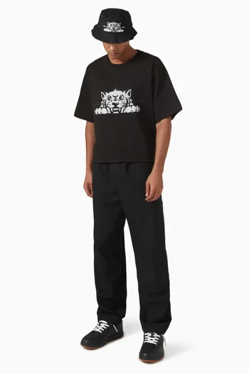 Happy Tiger Embroidered Oversized T-shirt in Cotton