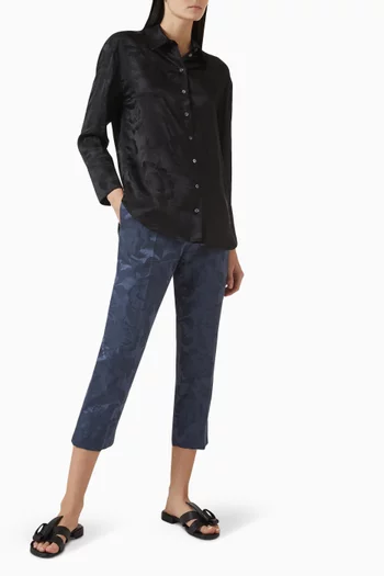 Peonies Crop Pants in Cotton-linen