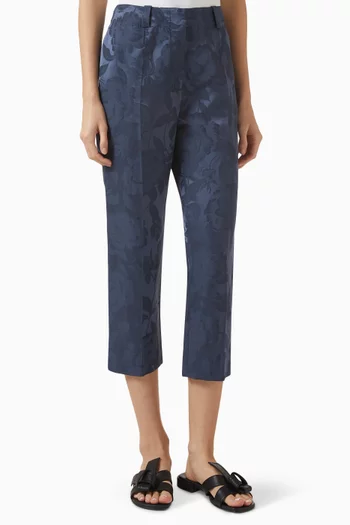 Peonies Crop Pants in Cotton-linen