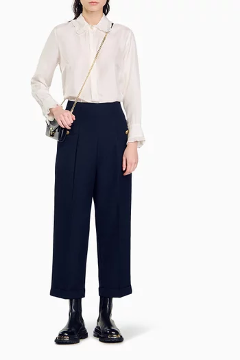 Cropped Wide-leg Pants in Wool-blend