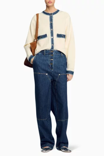 Lenormandie Denim-trim Cardigan in Viscose-blend