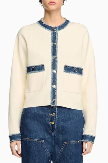 Lenormandie Denim-trim Cardigan in Viscose-blend