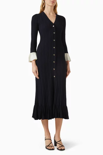 Ruffle-hem Knit Midi Dress in Viscose Blend