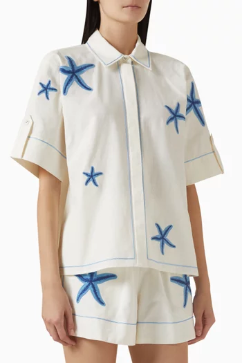 Neptune Embroidered Shirt in Cotton-linen Blend