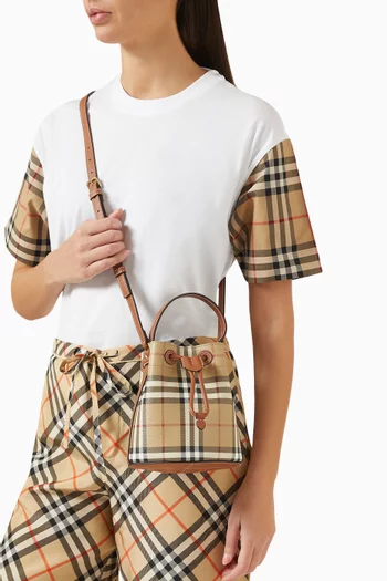 Mini Check Bucket Bag in Coated-canvas