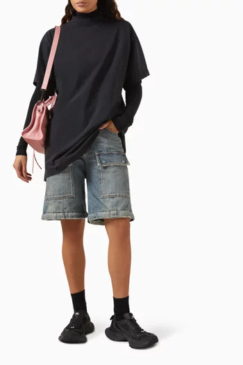 Flared Convertible Cargo Pants in Denim