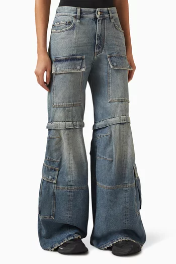 Flared Convertible Cargo Pants in Denim