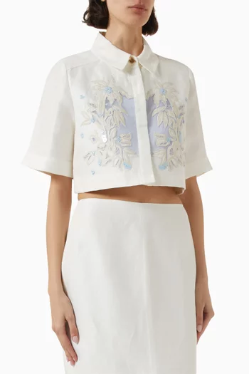Mirrors Embroidered Shirt in Linen-blend