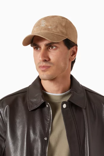 Embroidered-logo Baseball Cap in Suede