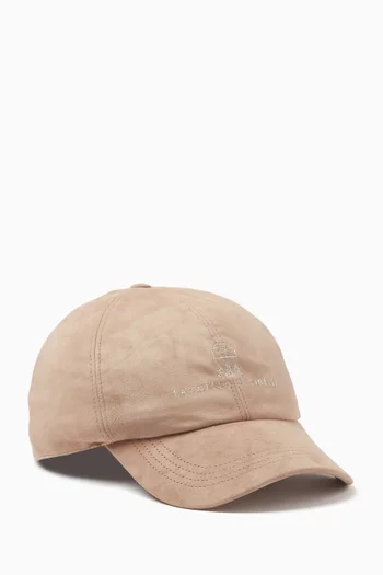 Embroidered-logo Baseball Cap in Suede