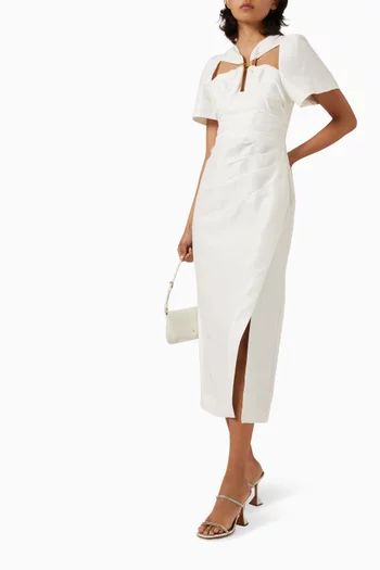 Presence Twisted Midi Dress in Linen Blend