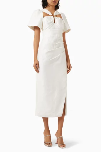 Presence Twisted Midi Dress in Linen Blend