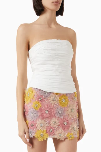 Sunbeam Ruched Bustier Top in Cotton Poplin
