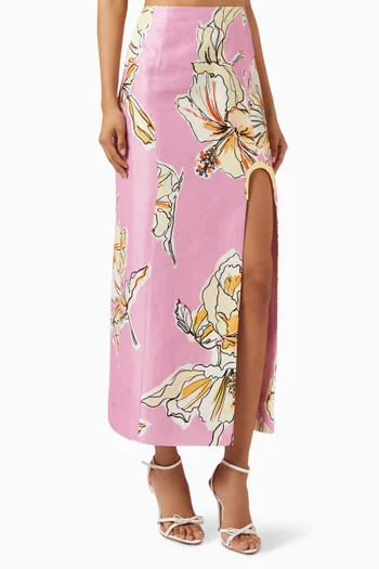 Flourish Midi Skirt in Linen Blend