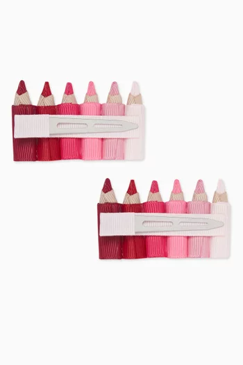 طقم مشابك للشعر بتصميم صف أقلام رصاص، قطعتان