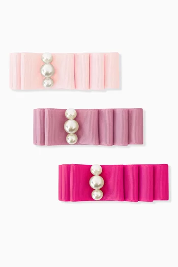 Medium Layered Pearl Bow Hair Clips, Set of 3