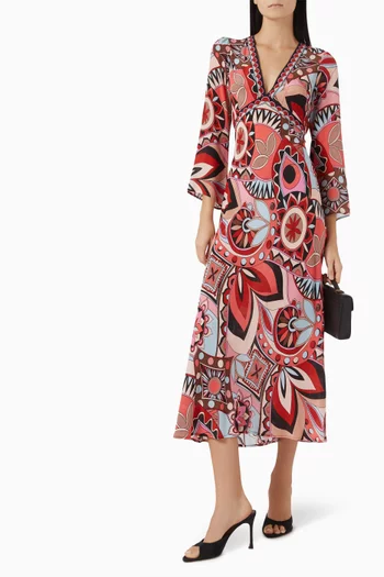 فستان تانيا مزين بنقشة فيسكوز وكريب