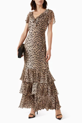 فستان سهرة اميل بنقشة جلد الظباء حرير كريب صيني