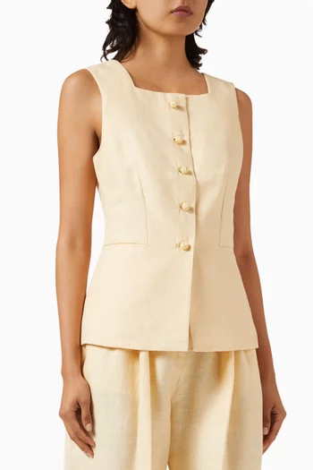 Rio Button-up Vest in Linen