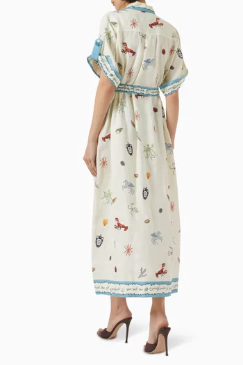 Sandy Embroidered Midi Shirtdress in Linen