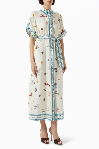 Sandy Embroidered Midi Shirtdress in Linen