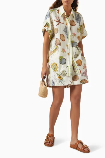 Sea Printed Shorts in Linen