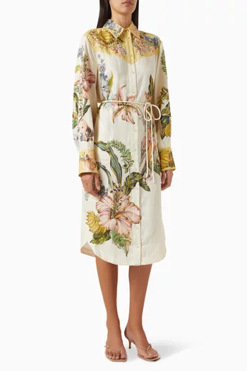 Oleander Midi Shirtdress in Linen