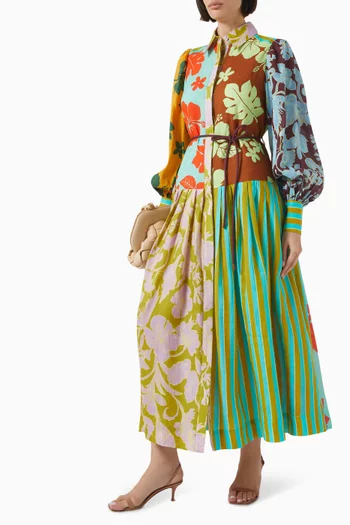 Poppy Spliced Maxi Shirt Dress in Ramie
