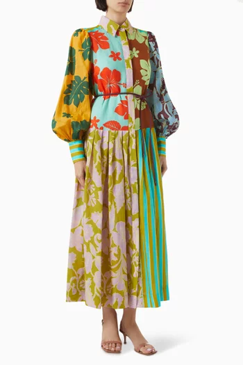 Poppy Spliced Maxi Shirt Dress in Ramie