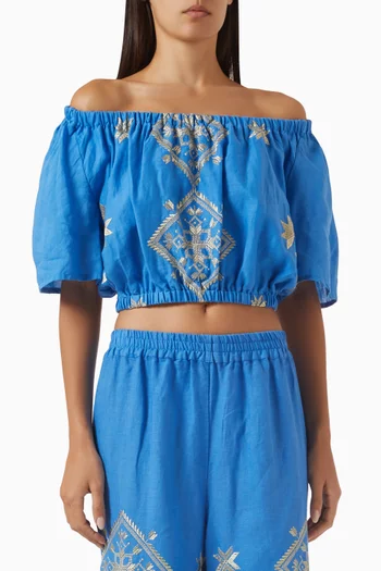 Off-shoulder Crop Top in Ramie