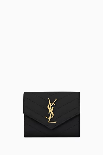 Cassandre Matelassé Compact Tri-fold Wallet in Leather