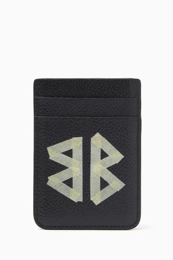Tape Logo Magnet Card Holder in Leather