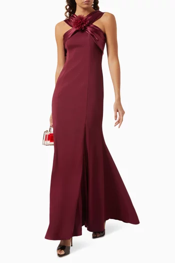 Floral-applique Maxi Dress in Crepe-satin
